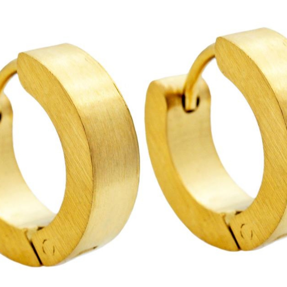 Blackjack Mens 14mm Gold Stainless Steel Hoop Earrings BJE20G NWOT
